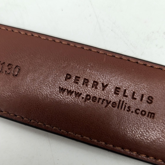 Perry Ellis Portfolio Mens Leather Black Dress Belt Sz 52 Gunmetal Buckle - Picture 3 of 8